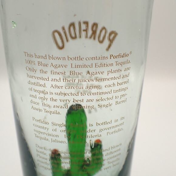 Porfidio Anejo EMPTY Bottle #7583 Green Cactus Hand Blown Art Glass 750ml VG - Picture 10 of 15